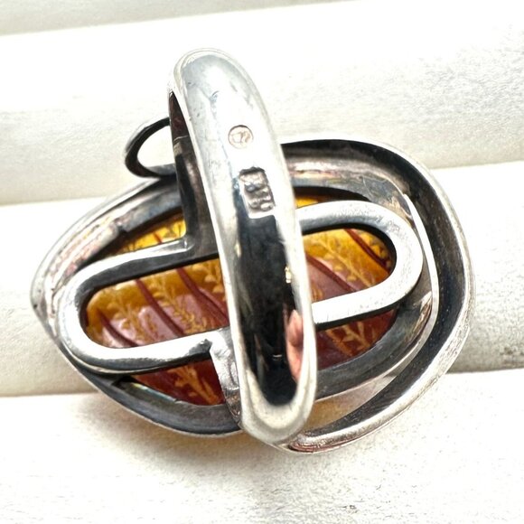 Vintage Large Amber Sterling Silver Statement Ring Size 9 European Hallmark - Picture 4 of 6